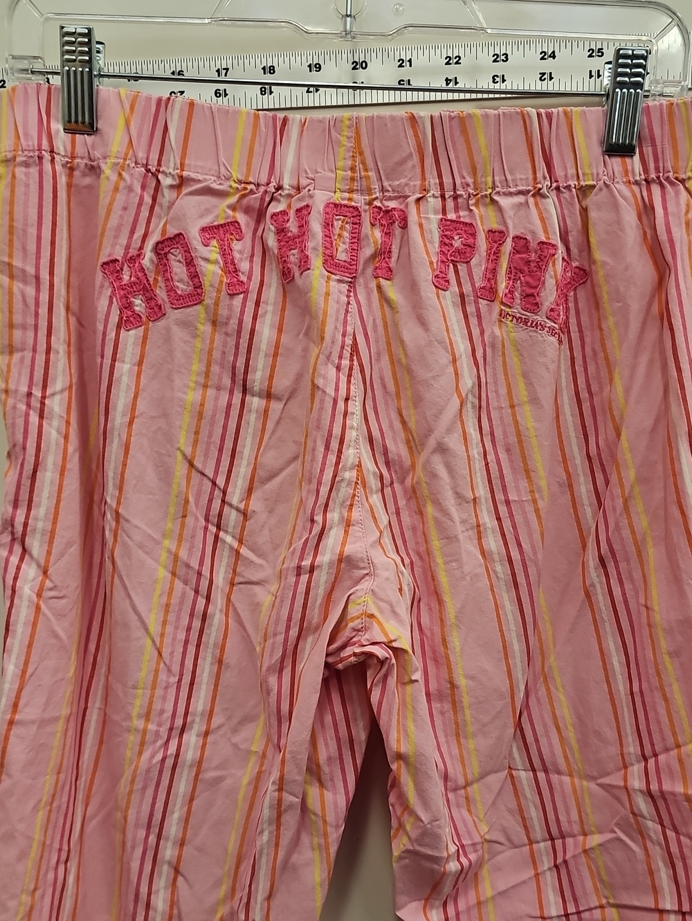 Victoria's Secret Pink Striped Sleeping Bottoms with Hot Hot Pink Embroidery
